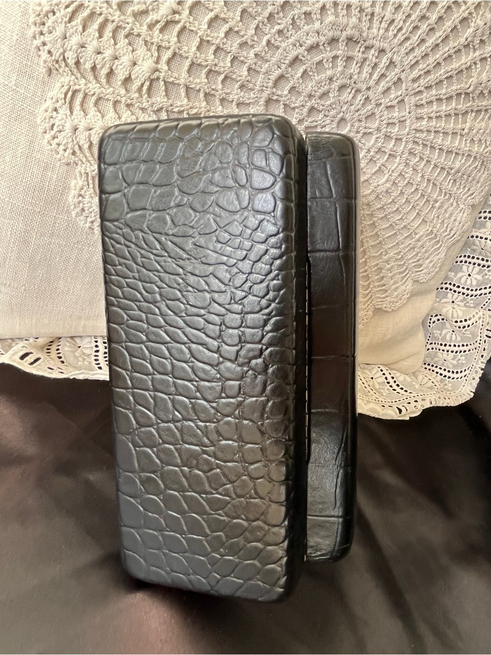 Vintage Judith Leiber Black Croc Exterior Eyewear Case with Cream Interior, EUC